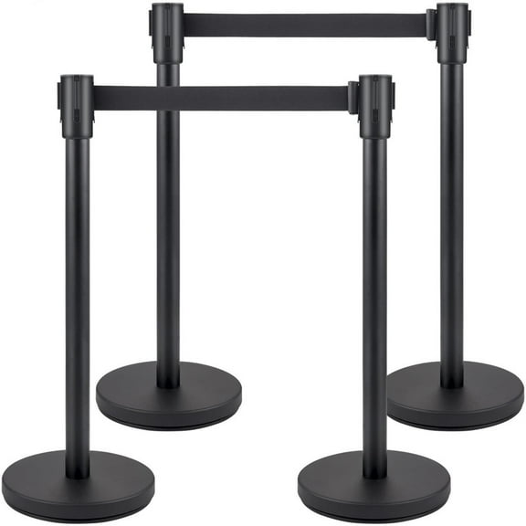 Towallmark 4 PCS Crowd Control Stanchions, 36 Inch Height Queue Posts With 6.5 Ft Retractable Belts, Easy Assembly Barrier Set, Heavy Duty Stands For Event Line Management, Black