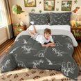thumbnail image 3 of meiyoeat Dark Gray Hand Drawn Dinosaur Full Size Comforter Sets for Men Women Kids, Chalk Style Wildlife Bedding Comforter Set, Gray White, Grey Reversible, 3pcs, 1 Comforter and 2 Pillowcases, 3 of 6