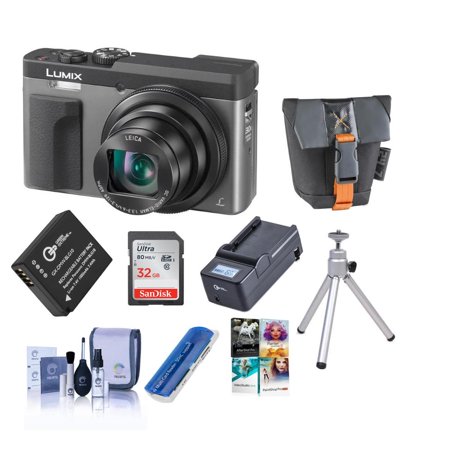 Panasonic Lumix DC-ZS70 Digital Camera, Siver - Bundle With Camera Case, 32GB MicroSDHC Card, Spare Battery, Compact Charger, Cleaning Kit, Card Reade