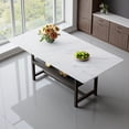 thumbnail image 3 of Tcbosik 3-Tier Modern Dining Table with Storage Shelf, 71" Long Accent Table with Metal Frame for Kitchen, Living Room, White, 3 of 10