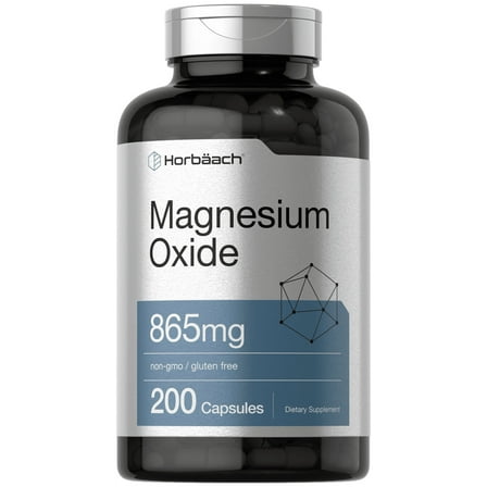 Magnesium Oxide | 865 mg | 200 Capsules | Non-GMO and Gluten Free Supplement | by Horbäach