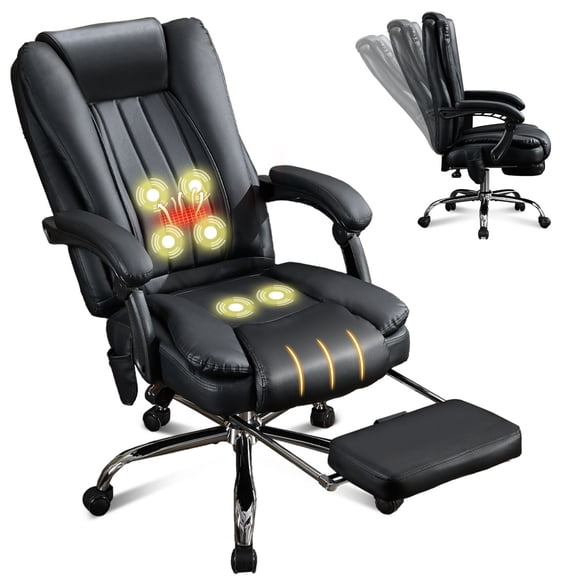 Centilab 500LBS Big and Tall Massage Executive Office Chair, 6-Point Vibration & Heat, 135° Reclining PU Leather Gaming Desk Chair with Footrest, Wider Thicker Padded Seat Cushion, Black