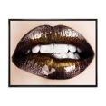 thumbnail image 1 of Designart Black Gold Lips Biting FLOAT FRAME WALL ART, 1 of 4
