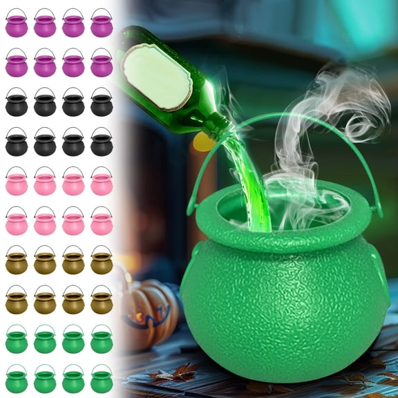 Mini Witch Cauldron Candy Bowl - Halloween Cauldron Bucket, Reusable Plastic Witch Jar Table Props, Spooky Candy Servers for Party Favors