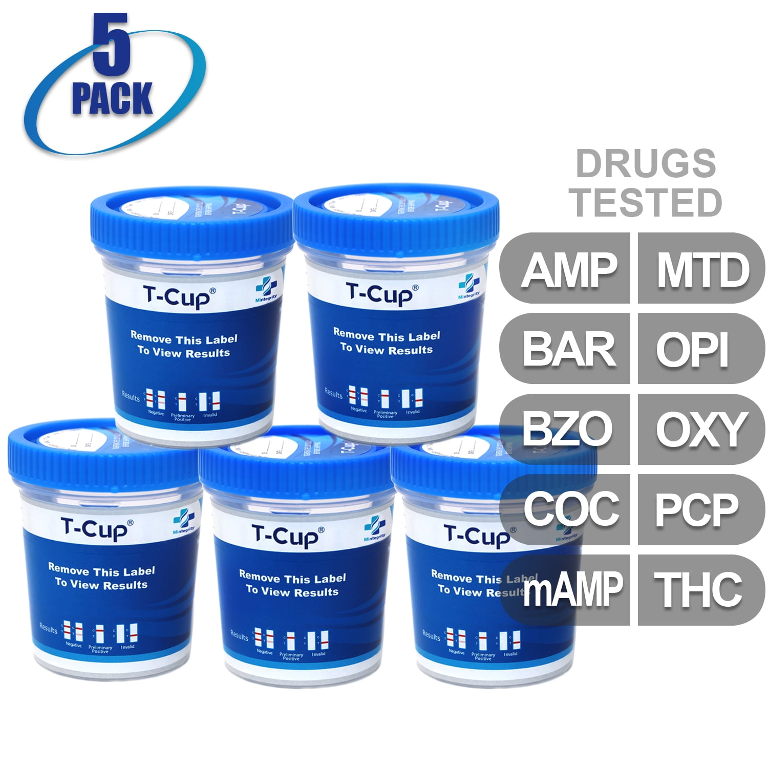 Mintegrity [5pk] - 10-Panel T-Cup Instant Urine Drug Test - (AMP/BAR/BZO/COC/mAMP/MTD/OPI/OXY/PCP/THC) #MI-TDOA-4104