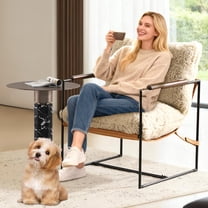 Ktaxon Accent Chair with Plush Soft Upholstery, Oversized Seating Armchair with Rubberwood Armrests, Metal Frame for Living Room, Bedroom or Home Office Gray-White