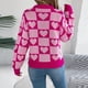 thumbnail image 5 of Suéter de cuello redondo para mujer, jersey de cuello redondo con cuadros contrastantes y forma de corazón, suéter de moda para mujer, top acrílico, 5 of 8