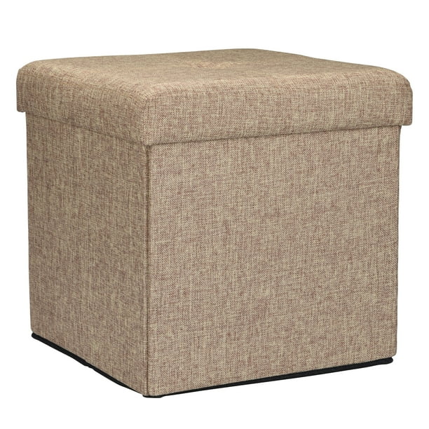 Simplify Faux Linen Folding Storage Ottoman Cube in Natural