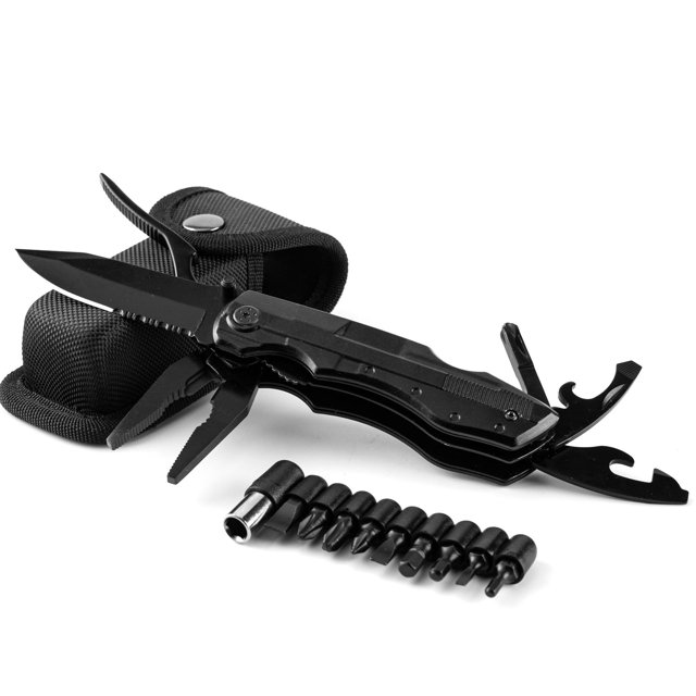 Kit de herramientas multifunción 9 en 1 con 9 puntas de destornillador: portátil para todos los días y esencial para la supervivencia (negro) LingWen 8390611040444