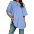 thumbnail image 2 of MIXUE Womens Summer Tops Solid Color Crew Neck Short Sleeve Loose Casual Basic Shirts For Women Tee Shirts Daily-Wear,Blue,L, 2 of 4