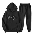 thumbnail image 2 of USSUMA Sweatsuits Womens Sweatshirt Hoodie Long Sleeved Pullover Sweatpant Outfits Pocket Drawstring Print Tracksuit Stretchy Waist Fashion Jogger Sets Plus Size Running Fall Suit, 2 of 7