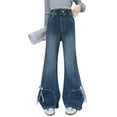 thumbnail image 3 of XQYLOS Girls Flared Jeans with Cute Bows, High Waist Slim Fit Floor Length Denim Pants, Comfortable Trousers Elastic Fabric Everyday Wear, 3 of 7