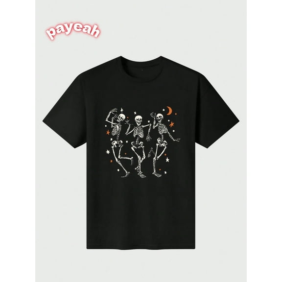 Payeah Bdor Dancing Skeletons Casual Digital Print pure heavy cotton Womens T-shirts 100% cotton