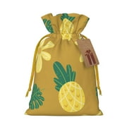 ZICANCN Christmas Gift Bags, Fruit Pineapple Flowers Exotic Reusable Fabric Drawstring Storage Bags with Drawstring, Medium Size