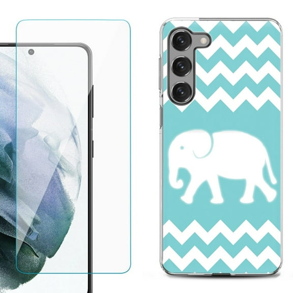 Shockproof Fashion Phone Case for Samsung Galaxy S23 5G, by OneToughShield ® - Chevron/Elephant