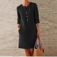 thumbnail image 2 of LowProfile Dresses for Women Casual Winter Fall Plus Size Long Sleeve O-Neck Cotton Linen Button Shirt Crewneck Loose With Two Pockets Fashion Dress Black 4XL, 2 of 6