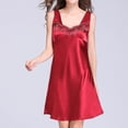 thumbnail image 2 of Homgro Women's Sleeveless Nightgown Sexy Satin Sleep Dress Built-in Bra V Neck Tank Lounge Dresses Mini Lace Nightdress Silk Silky A-line Burgundy Small, 2 of 5