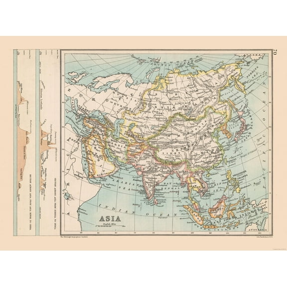 Historic Map - Asia - Bartholomew 1892 - 30.69 x 23 - Vintage Wall Art