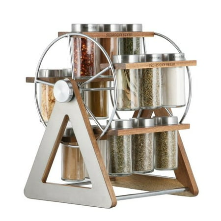 - Union Rustic Rotate Acacia Wood Carousel 15 Spice Jar & Rack Set