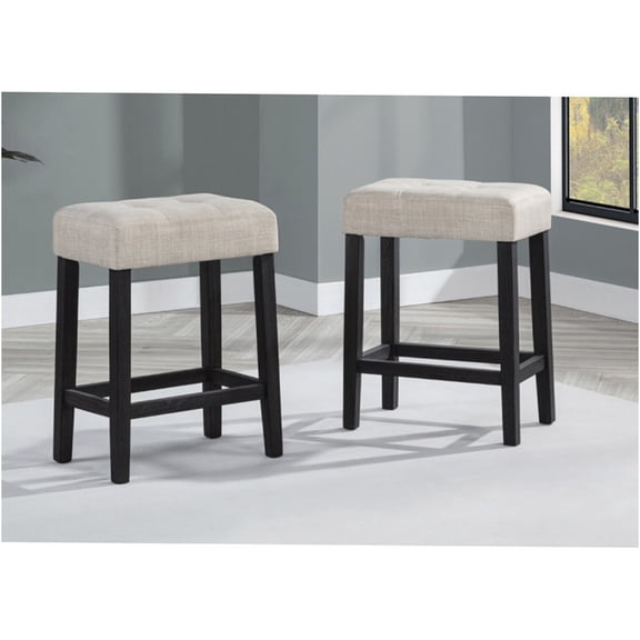 JERFIT Contemporary Backless Bar Stools Set of 2, Beige Polyester Upholstered Counter Height Stools with Rubber Wood Frame for Kitchen Island, Dining Room