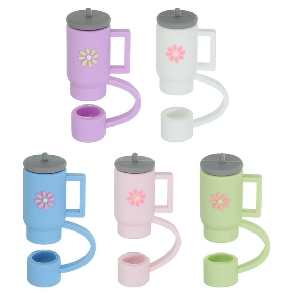 Uxcell 0.4 in/10mm Cute Dust-proof Silicone Straw Cover Caps, Blue/Light Green/Light Pink/Purple/White 5Pcs