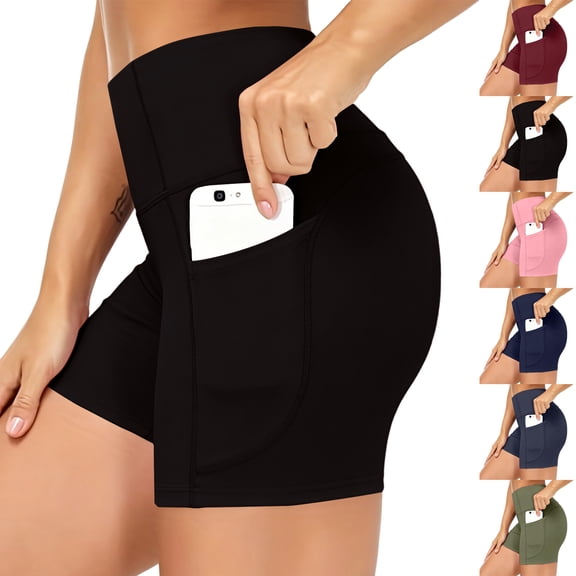 Womens Biker Shorts with Pockets Tummy Control 5" Workout Shorts Women High Waisted Yoga Running Gym Spandex Compression
