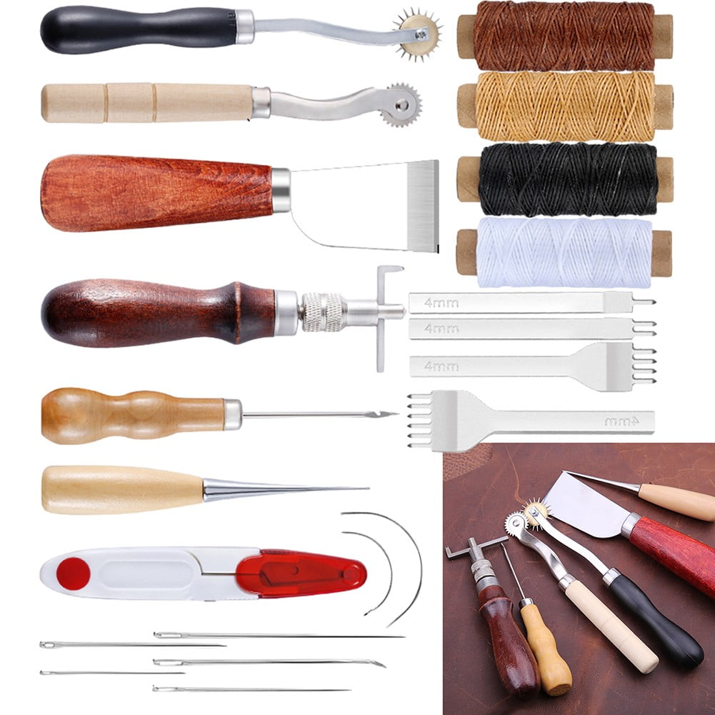 Leather Craft Tool Kit Leather Hand Sewing Repair Kit Stitching Punch Carving Work Groover Set DIY Tool Set Professional