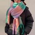 thumbnail image 4 of MEICHEN Scarf for Women, Women Woven Knitted Scarf with Colourful Check Pattern and Long Thick Fringes Warm Winter Scarf, Fall Winter Fashion Accessories, 4 of 4