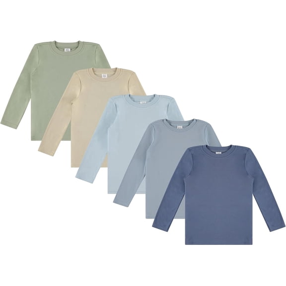 Cudlie 5-Pack Toddler Boys’ Solid Long Sleeve Tees– Five Timeless Cotton Blend Crewnecks in Rich, Modern Colors. Sizes 2T–4T