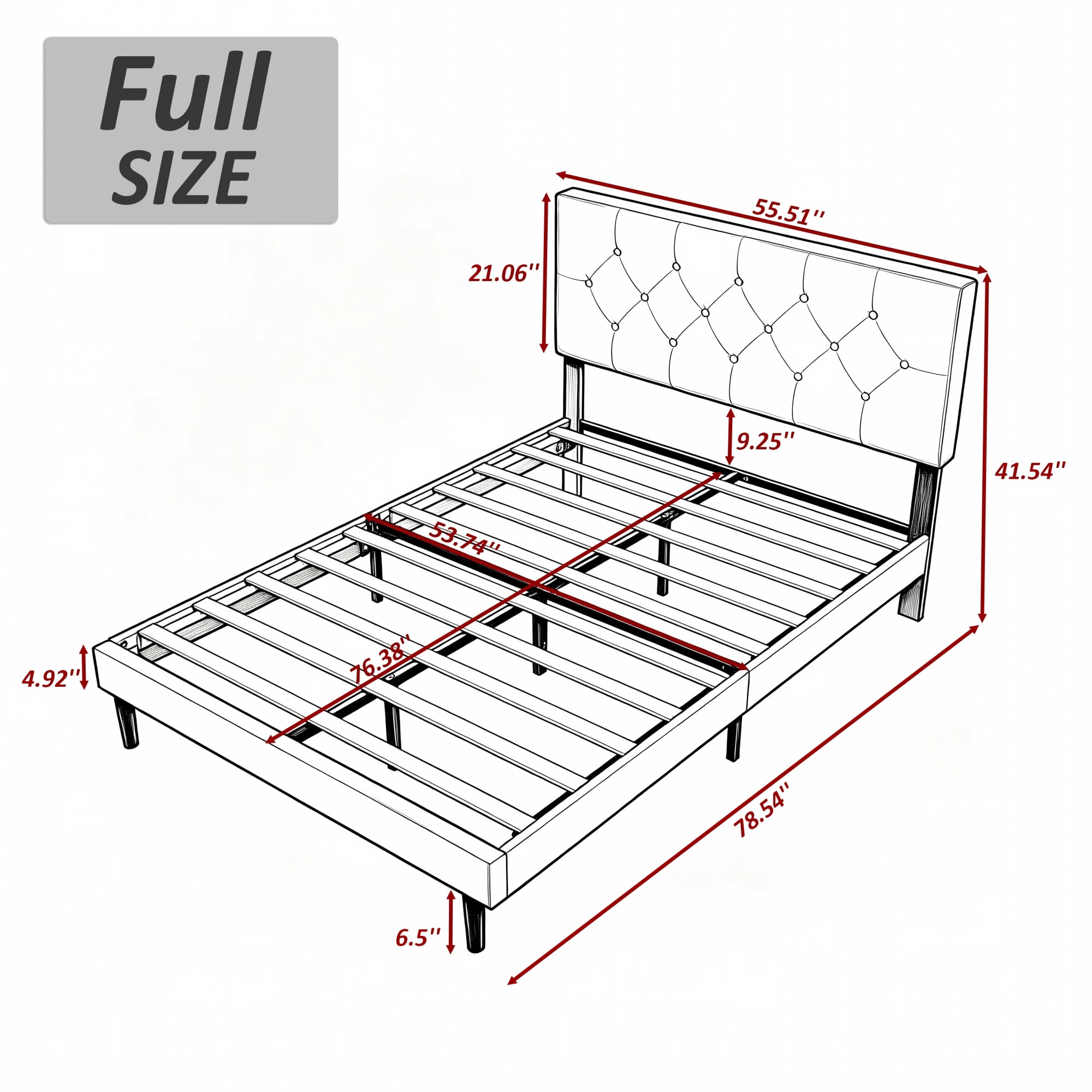 BSHTI Full Size Linen Platform Bed Frame with Adjustable Upholstered Headboard, Wood Slats, No Box Spring Needed for Bedroom（Dark Grey）