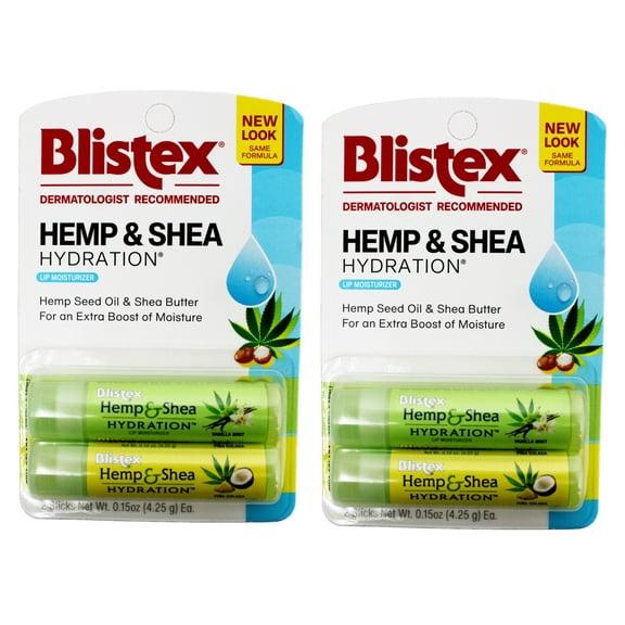 Blistex Hemp & Shea Hydration with Shea Butter & Hemp Seed Oil, 0.15 oz, 2 Count - 2 Pack
