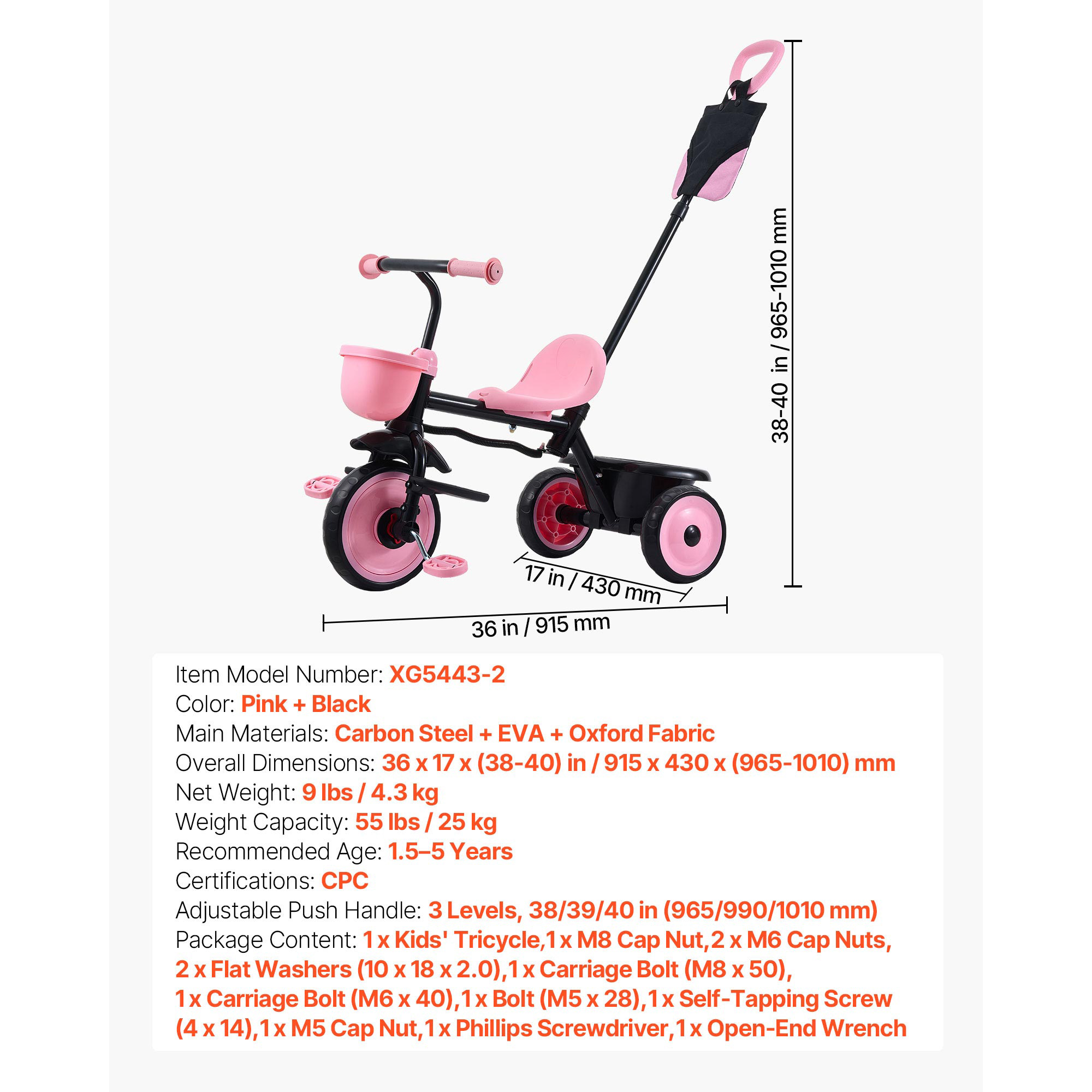 KFFKFF 2-in-1 Toddler Tricycle & Stroller, 18 Months to 5 Years photo 7