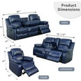 thumbnail image 2 of PonLiving 3 Seater Bonded Leather Reclining Sofa Couch Living Room Furniture, Manual Reclining Sofa with Cup Holders & Drop Down Table for Living Room/Rv Car(Bonded Leather Blue, Sofa), 2 of 5