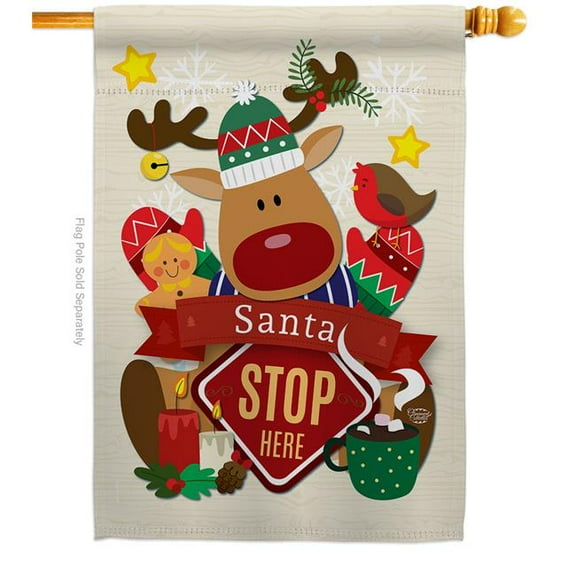 Ornament Collection H192052-BO 28 x 40 in. Santa Stop Here House Flag with Winter Christmas Double-Sided Decorative Vertical Flags Decoration Banner Garden Yard Gift