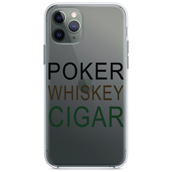 DistinctInk Clear Shockproof Hybrid Case for iPhone 13 Pro MAX (6.7" Screen) - TPU Bumper Acrylic Back Tempered Glass Screen Protector - Poker Whiskey Cigar