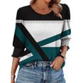 thumbnail image 6 of DeHolifer Womens Casual T-Shirts Strip Printed 3/4 Length Sleeve Smocked Cuffs Crewneck Summer Trendy T-Shirts Navy L, 6 of 8