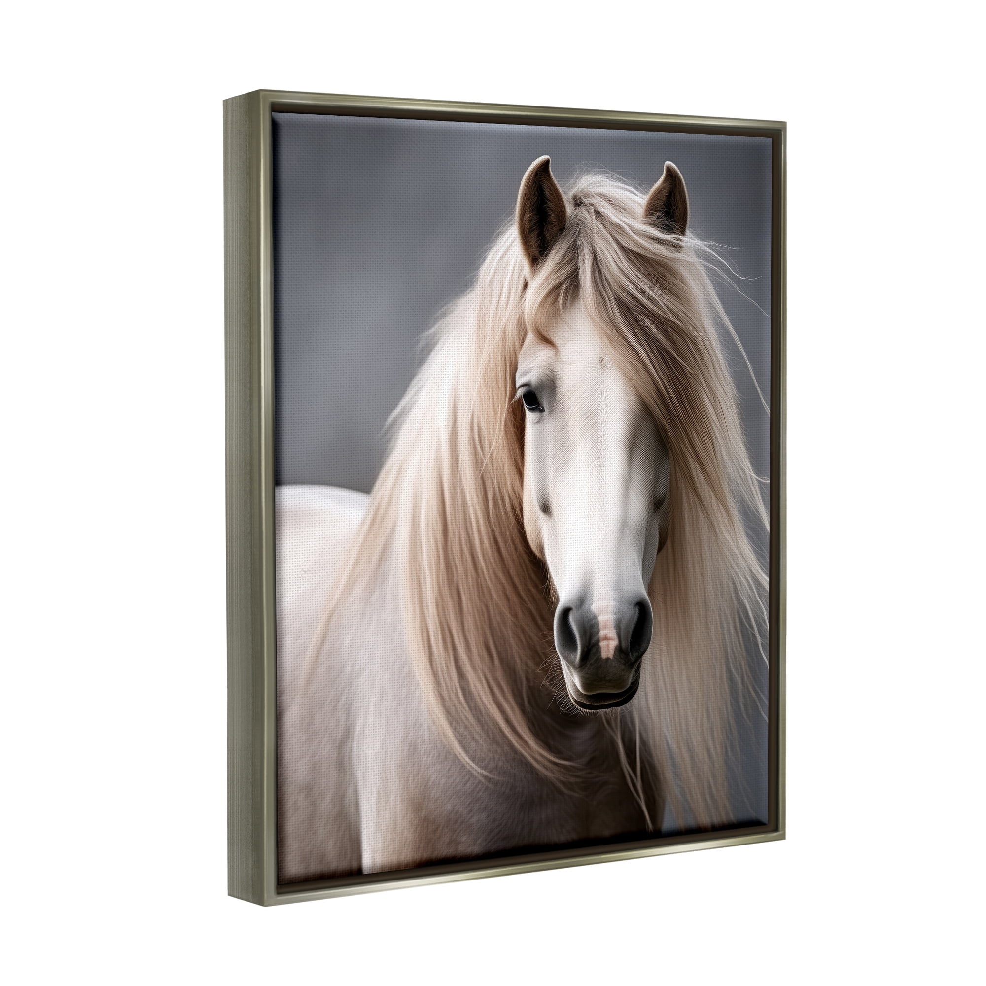 Stupell Industries Silky Haired Horse Animals & Insects Photography Gray Floater Framed Canvas Art Print Wall Art, 25 x 31