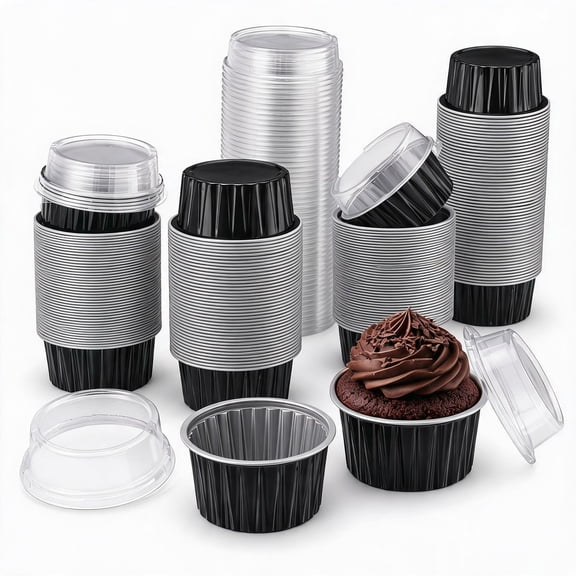 BlinkL 50 Count 5 oz Aluminum Foil Baking Cups with Lids Disposable Ramekins
