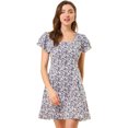 thumbnail image 1 of INSPIRE CHIC Junior's Square Neck Ruffled Sleeve Pleated Front A-Line Dress, 1 of 6