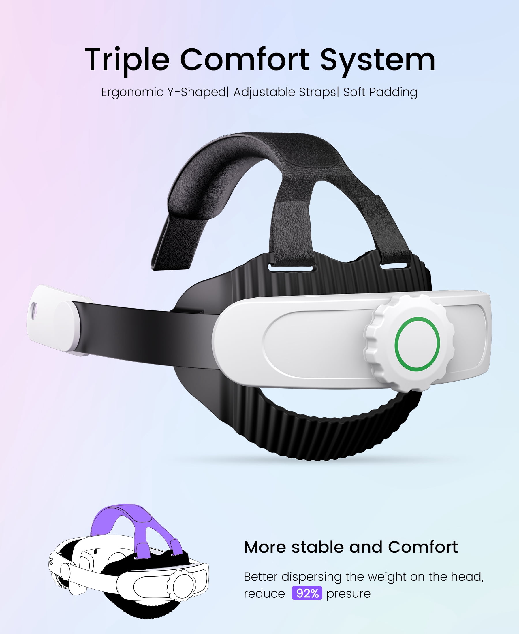 QQV Battery Head Strap for Oculus Meta Quest 3/3S/2, VR Headset Strap Accessories for Quest 3 with 10000mAh Built-in Rechargeable Battery Pack