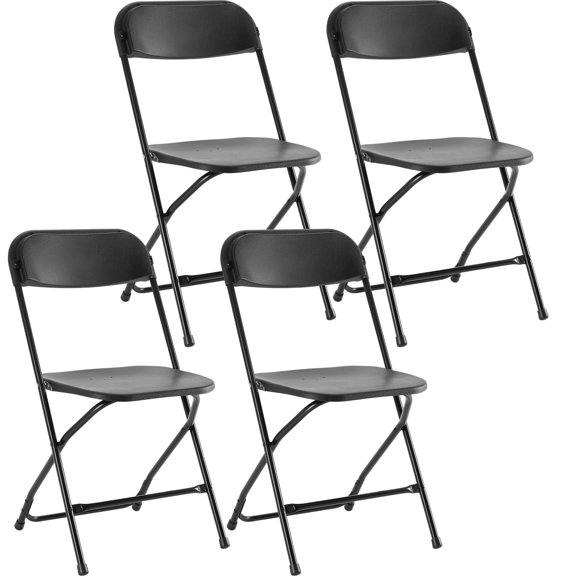 ZUNMOS Plastic Folding Chairs for Parties and Weddings, Stackable Commercial Event Seating, Static Load Capacity 330 lbs, Set of 4, Black