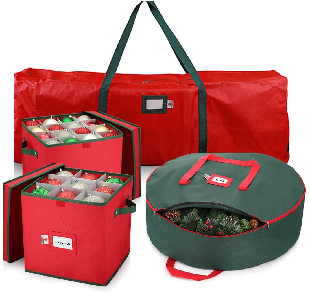 Christmas Wreath Storage Container Oxford Canvas Bag Zipper Handles Red 30/'/'