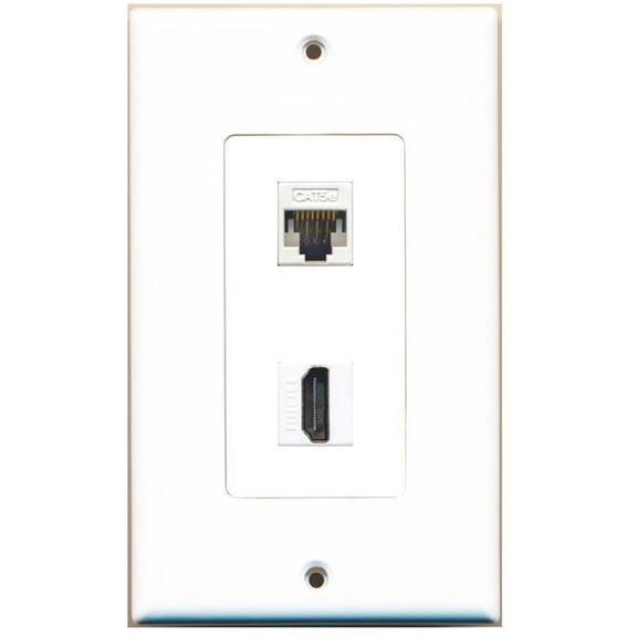 RiteAV - 1 Cat5e Ethernet and 1 HDMI Decorative Wall Plate - White