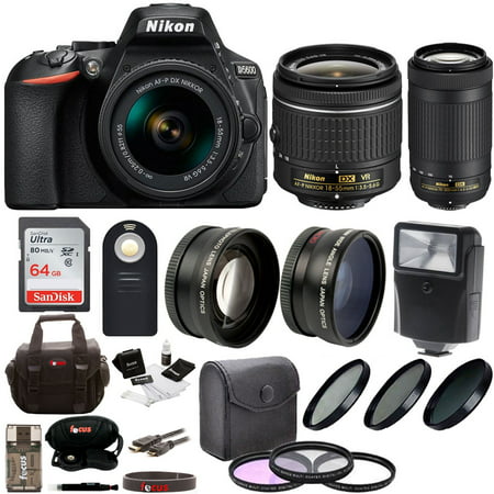 Nikon D5600 DSLR Camera w/ 18-55mm VR Lens & 70-300mm ED Lens + 64GB SD Card + Accessory