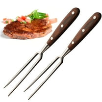 Bxaolu 2-Piece Stainless Steel Carving Fork with Wood Handle - BBQ and Grill Fork, 11.85 Inches, Round Handle(Brown)