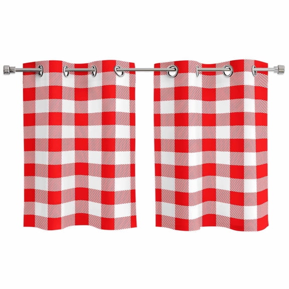 Red White Plaid Kitchen Curtains Small Short 39 Inch Length, Modern Farmhouse Buffalo Check Gingham Grommet Bedroom Living Room Curtains, Light Filtering Cafe Curtain Drapes 2 Panels Set 55''x39''