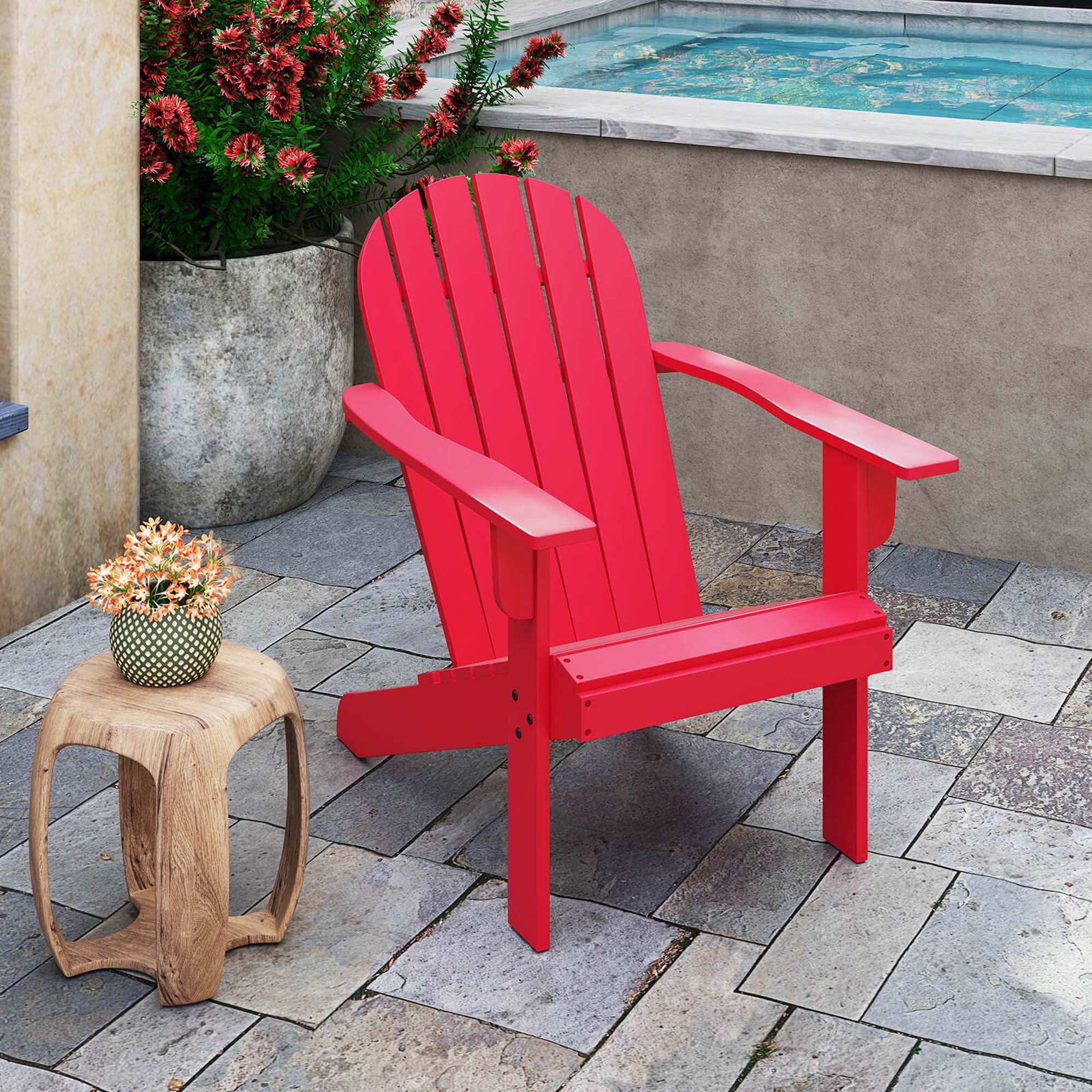 Costway Patio Adirondack Chair with  Inclined Seat High Backrest & Wide Armrests Red