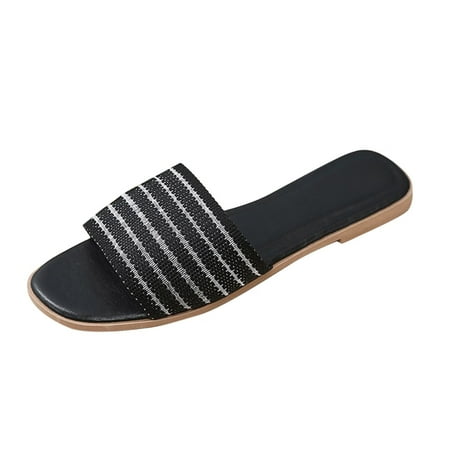 

Slippers for Women Ladies Shoes Summer Fashion Beach Slippers Soft Sole Flat Slippers Womens Slippers Pu Black 40