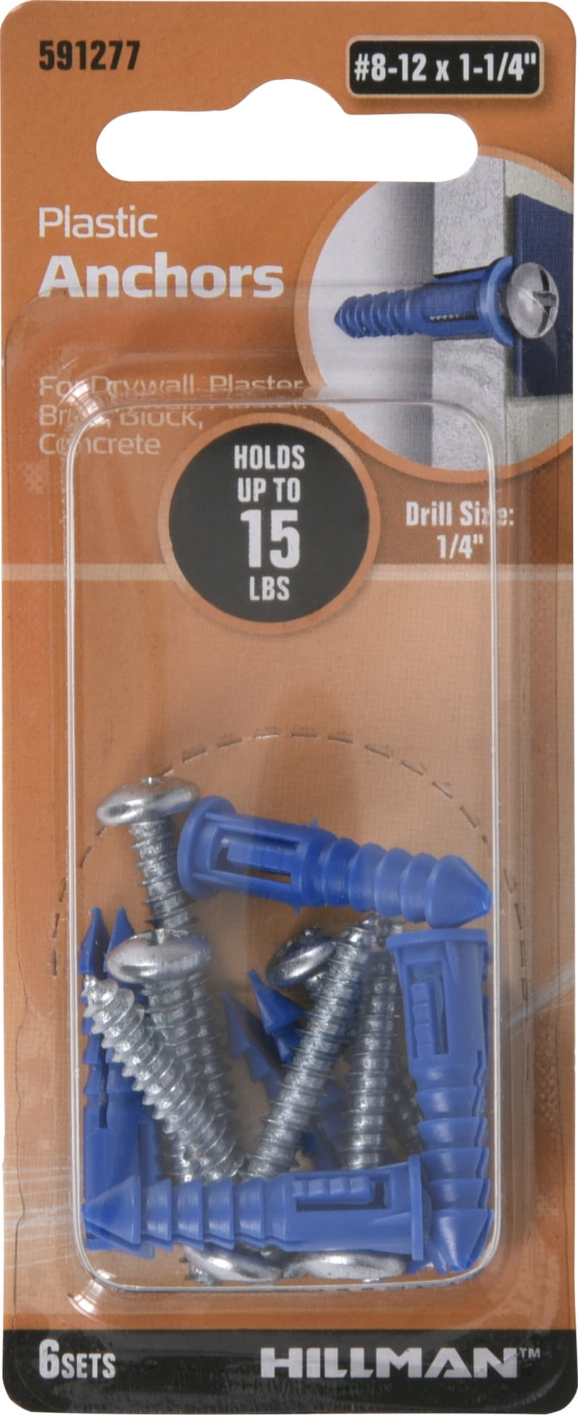 USE #6-8 SCREWS RIBBED PLASTIC ANCHORS W/COLLAR 3/16"X7/8" 40000/PACK FAST SHIP