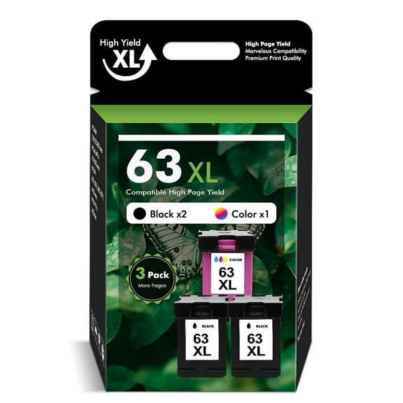 63XL Ink Cartridges Compatible for HP 63 63XL Black and Color for Envy 4510 4520 OfficeJet 4650 4655 3830 5255 5258 Deskjet 3630 3632 1112 2132 2130 HP63XL (3 Pack, 2 x Black, Tri-color)